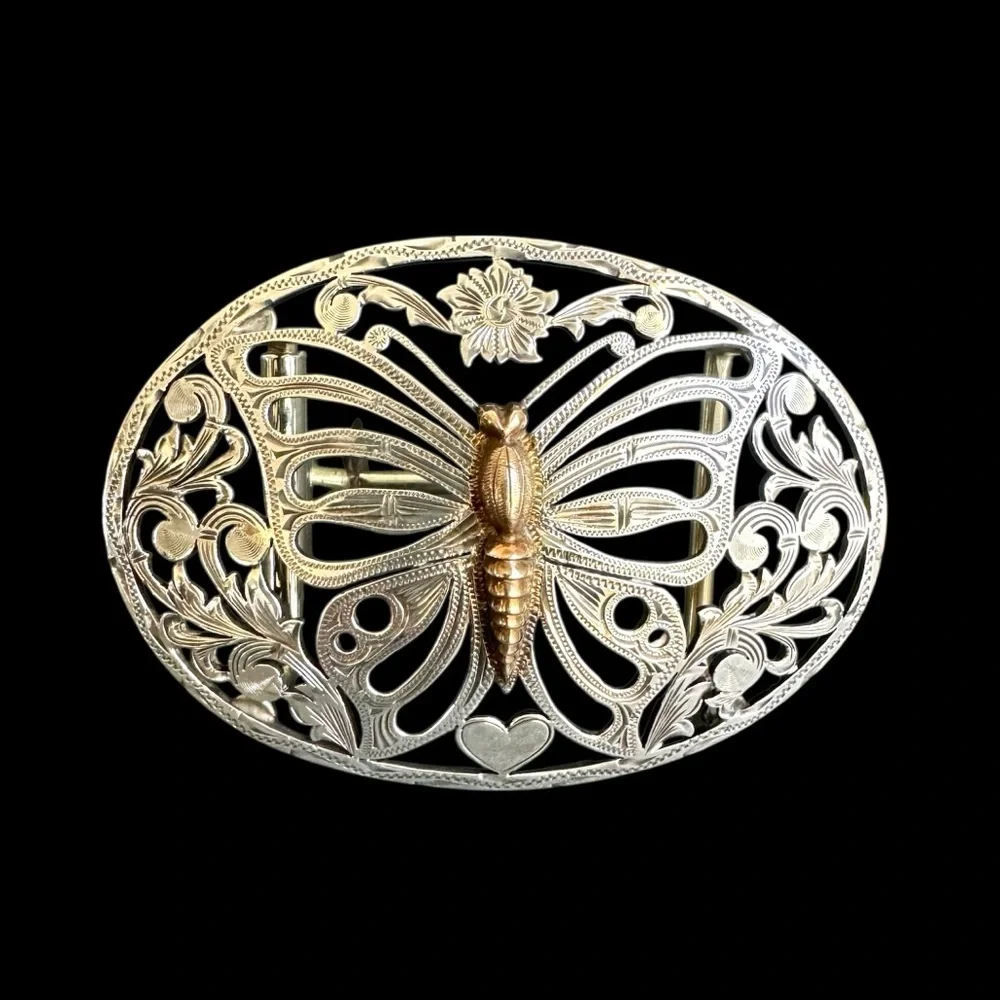 Fleming Butterfly Belt Buckle‎ Sterling Silver Filigree Etched Coastal Cowgirl